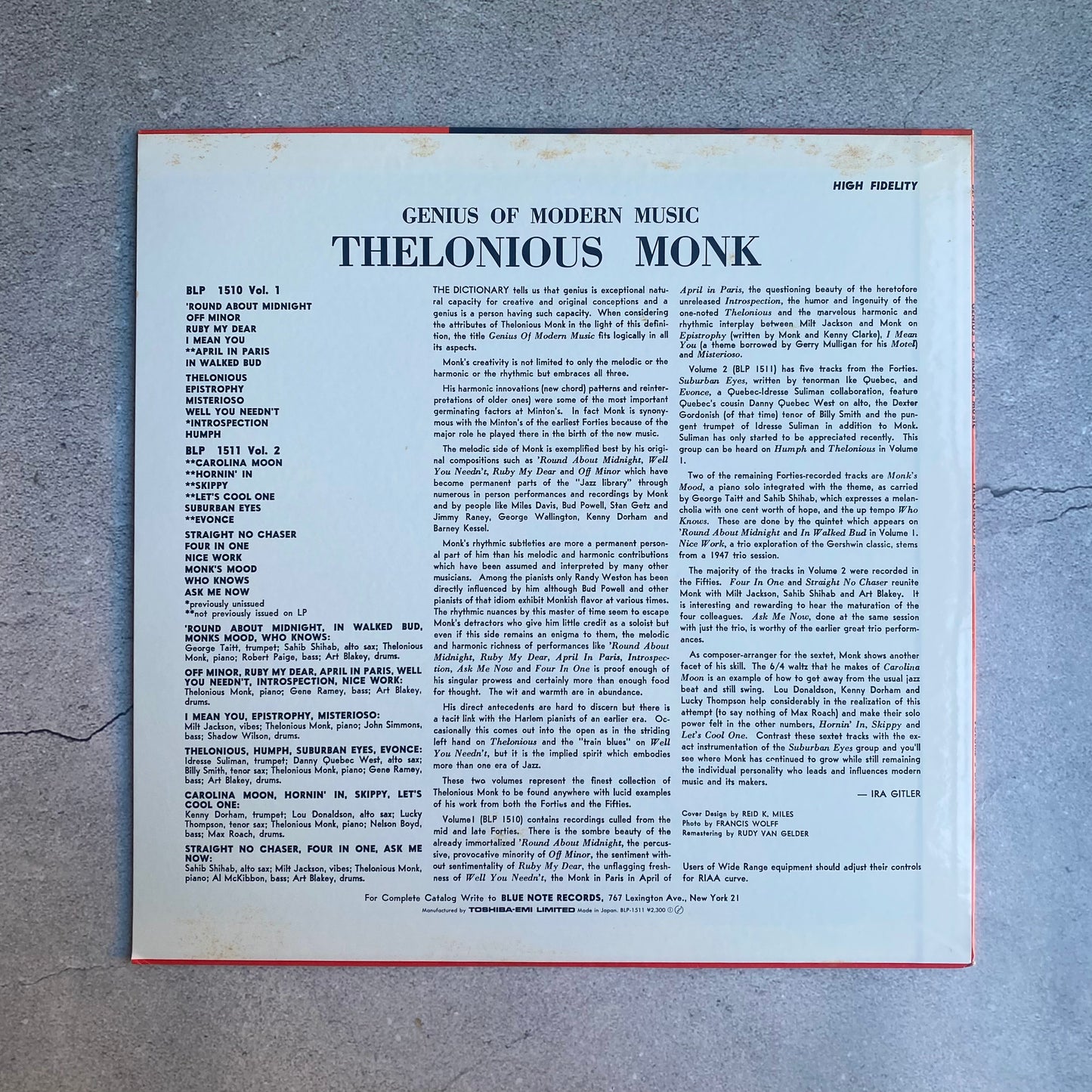 Thelonious Monk - Genius of Modern Music Volume 2 (1983 Japan Pressing)